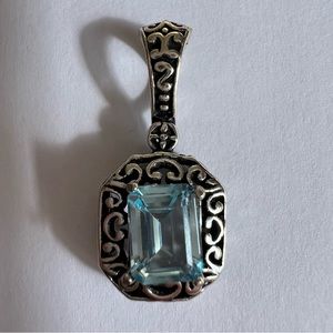Avon 925 Sterling Silver Blue Topaz Filigree Pendant